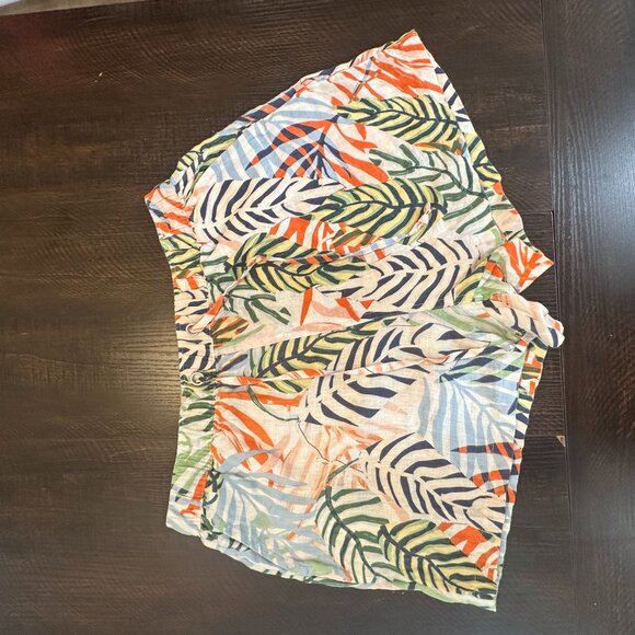 Tahari 100% Linen Tropical Leaf Print Pull-On Shorts Women’s Size L - Picture 1 of 7